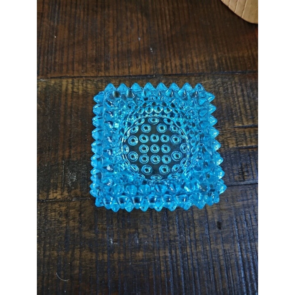 Square Light Blue Hobnail Glass Votive Tea Light Candle Holder EUC
